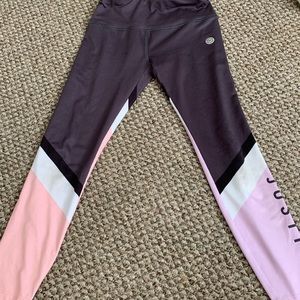 Leggings/capris, Justice, grey, purple, white, pink